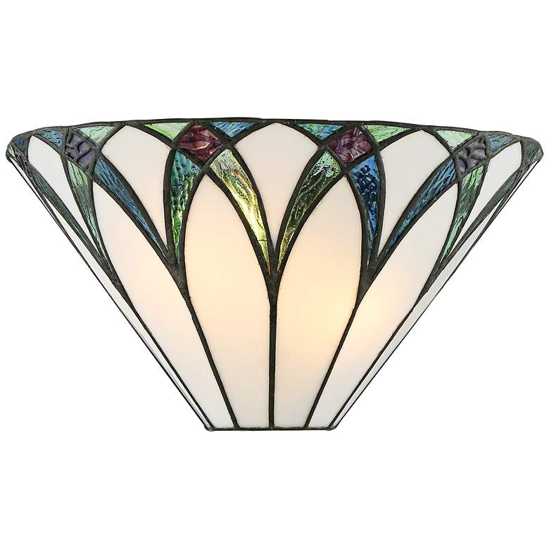 Image 5 Filton 6 inch High White and Blue Petals Tiffany-Style Wall Sconce more views