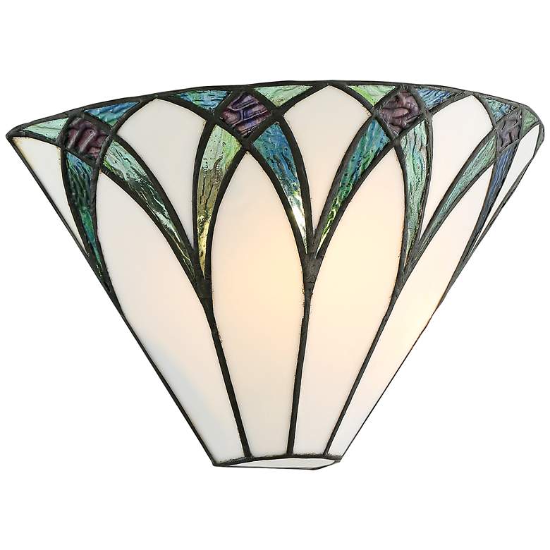 Image 6 Filton 6 inch High White and Blue Petals Tiffany-Style Wall Sconce more views