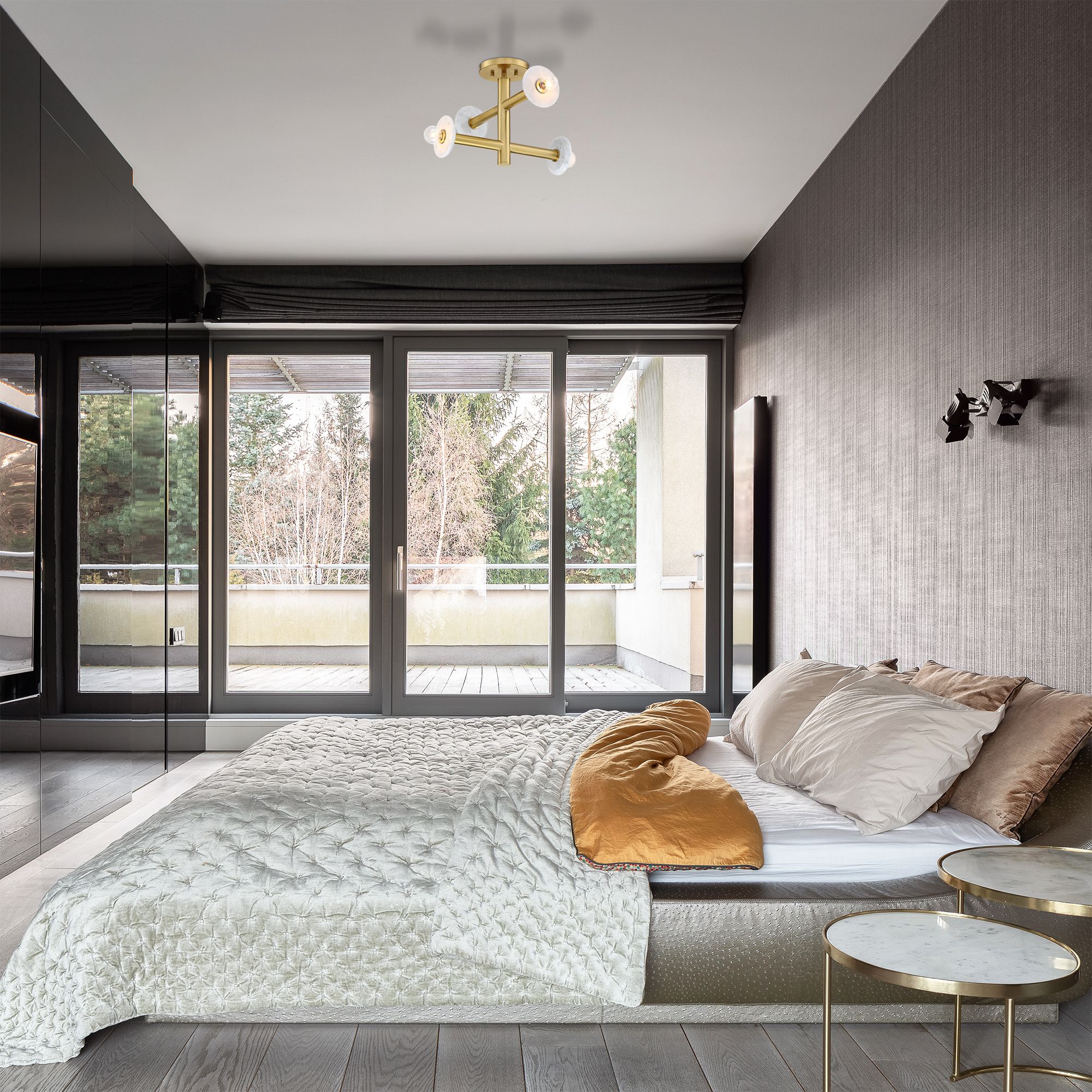 Fina 16 in. 4-Light Brushed Gold Modern Semi Flush Mount