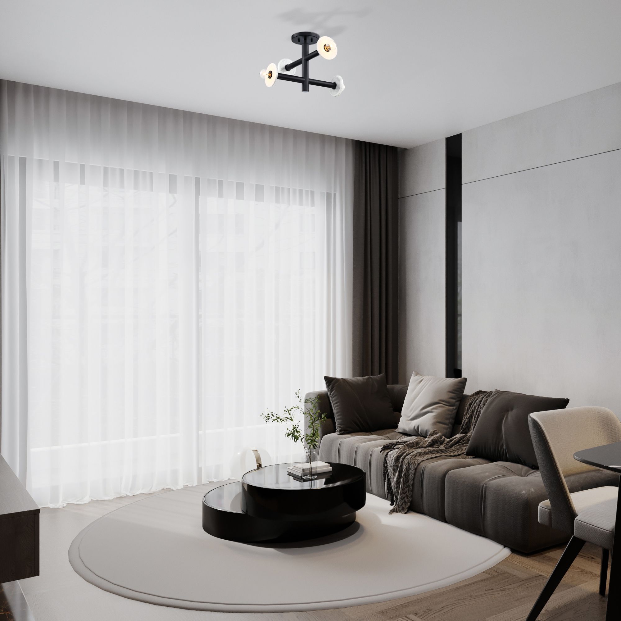 Fina 16 in. 4-Light Matte Black Modern Semi Flush Mount