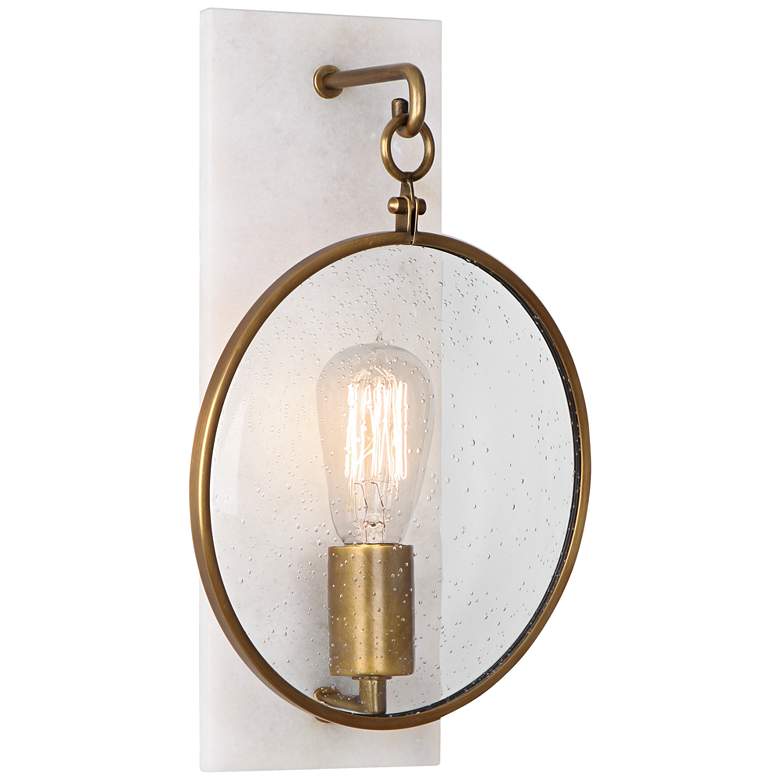 Fineas 14 1/4&quot; High Alabaster-Bronze Plug-In Wall Sconce
