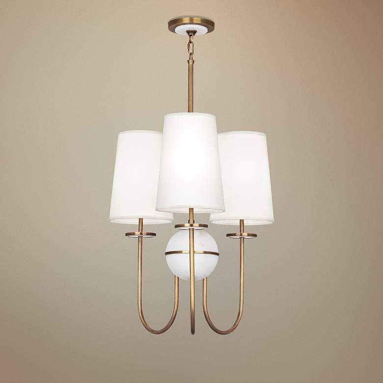 Image 1 Fineas 22 1/2 inch Wide Off-White Shade Aged Brass Chandelier
