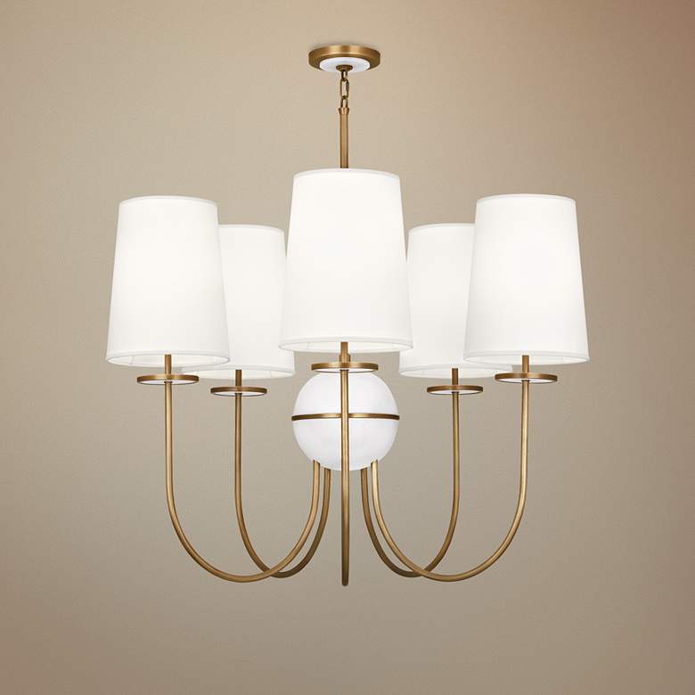 Image 1 Fineas 35 1/4 inch Wide Off-White Shade Aged Brass Chandelier