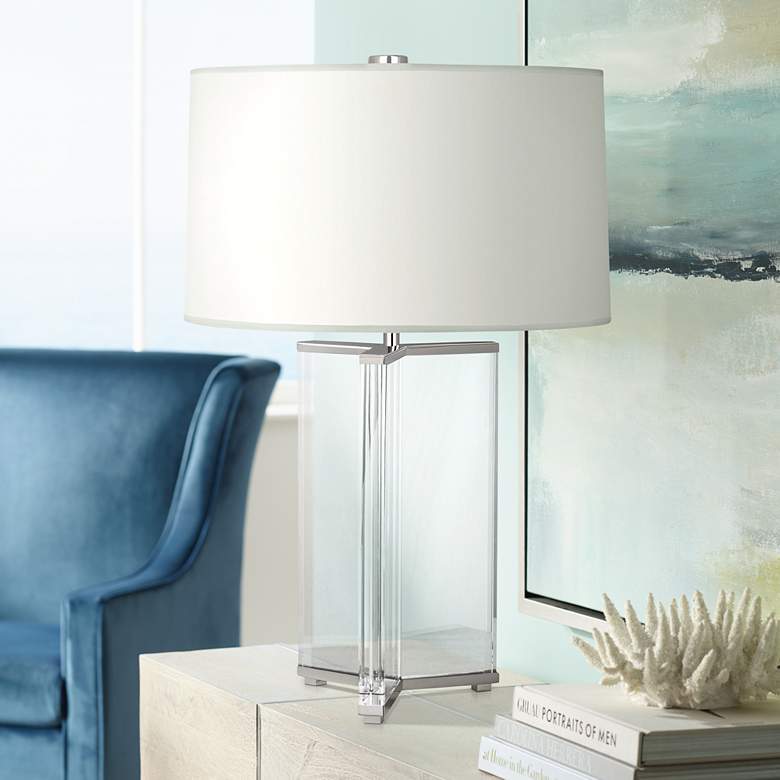 Image 1 Fineas Nickel Crystal Table Lamp with Ascot White Shade