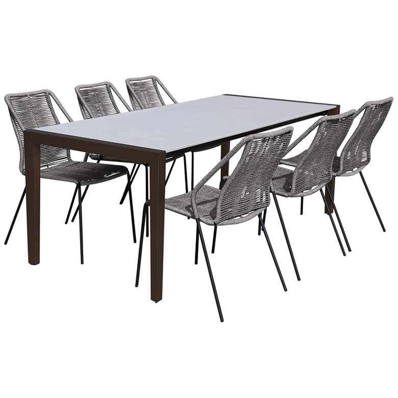 Image 1 Fineline and Clip Indoor Outdoor 7 Piece Dining Set in Eucalyptus and Rope