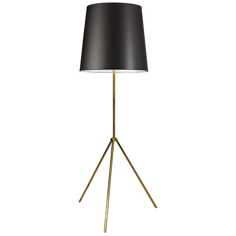 Image 1 Finesse Aged Brass Tripod Floor Lamp w/ JTone Black Shade
