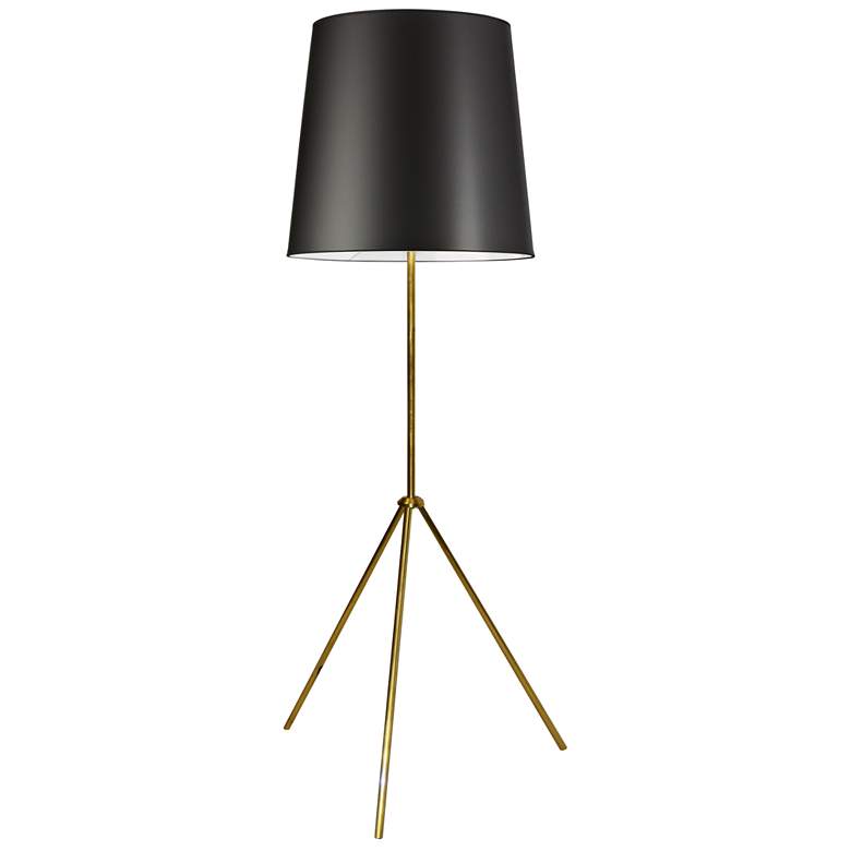 Image 1 Finesse Aged Brass Tripod Floor Lamp w/ JTone Black Shade