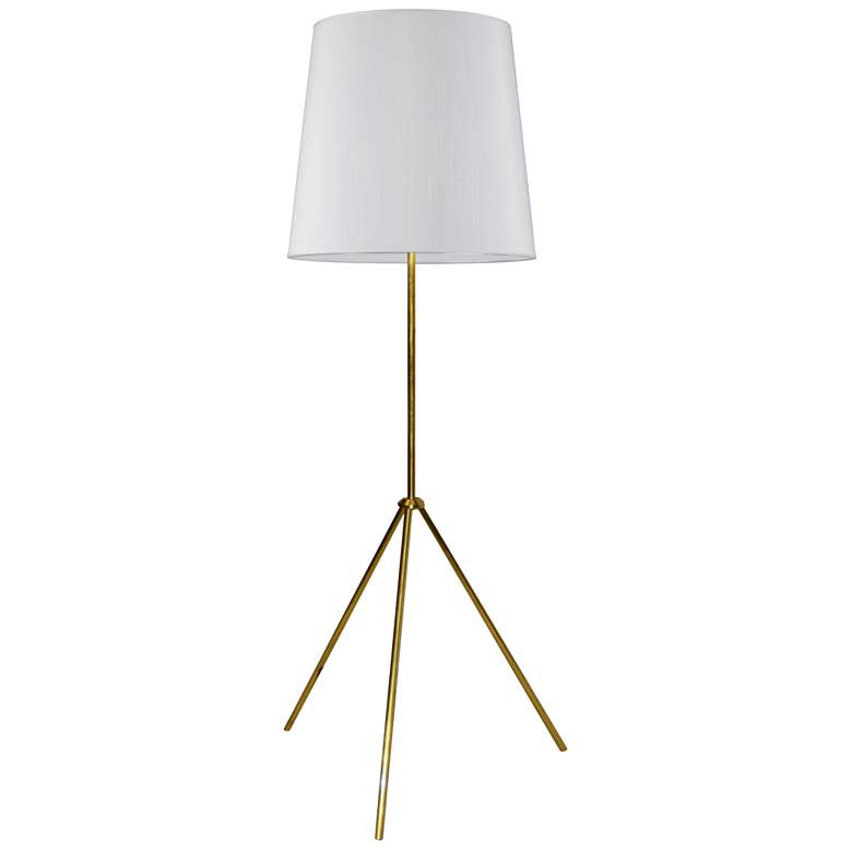 Image 1 Finesse Aged Brass Tripod Floor Lamp w/ JTone White Shade