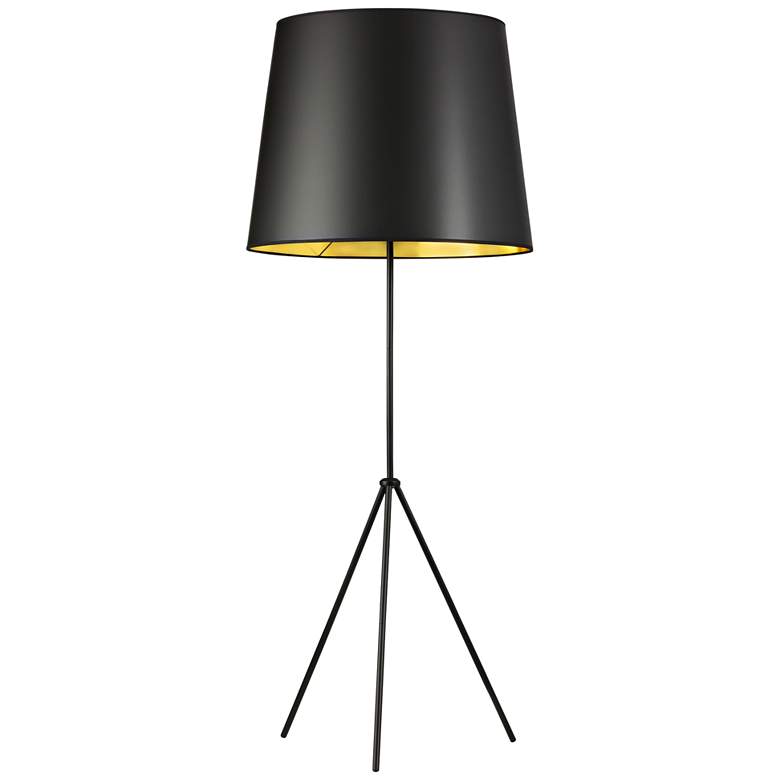 Image 1 Finesse Matte Black Floor Lamp with Large Black-Gold Shade