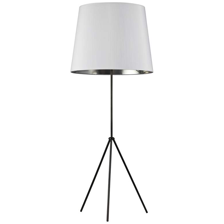 Image 1 Finesse Matte Black Floor Lamp with Large White-Silver Shade