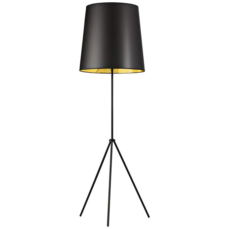 Image 1 Finesse Matte Black Floor Lamp with Small Black-Gold Shade