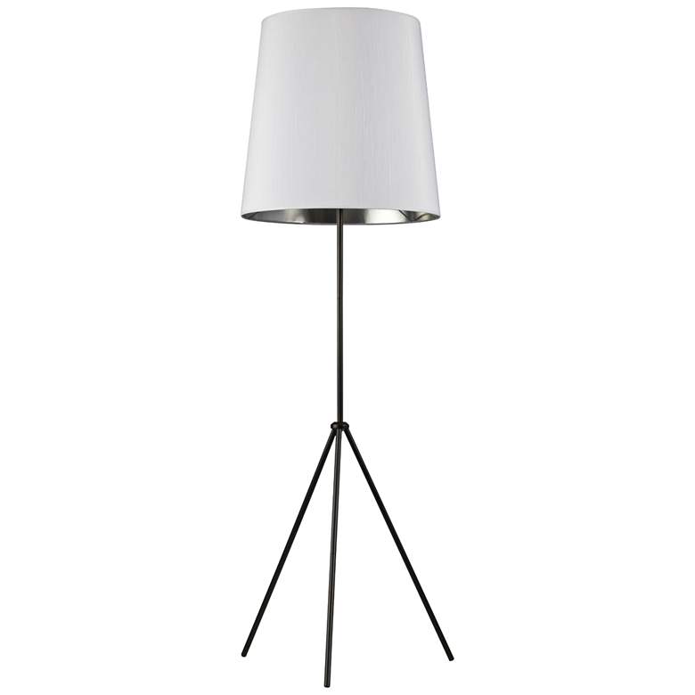 Image 1 Finesse Matte Black Floor Lamp with Small White-Silver Shade