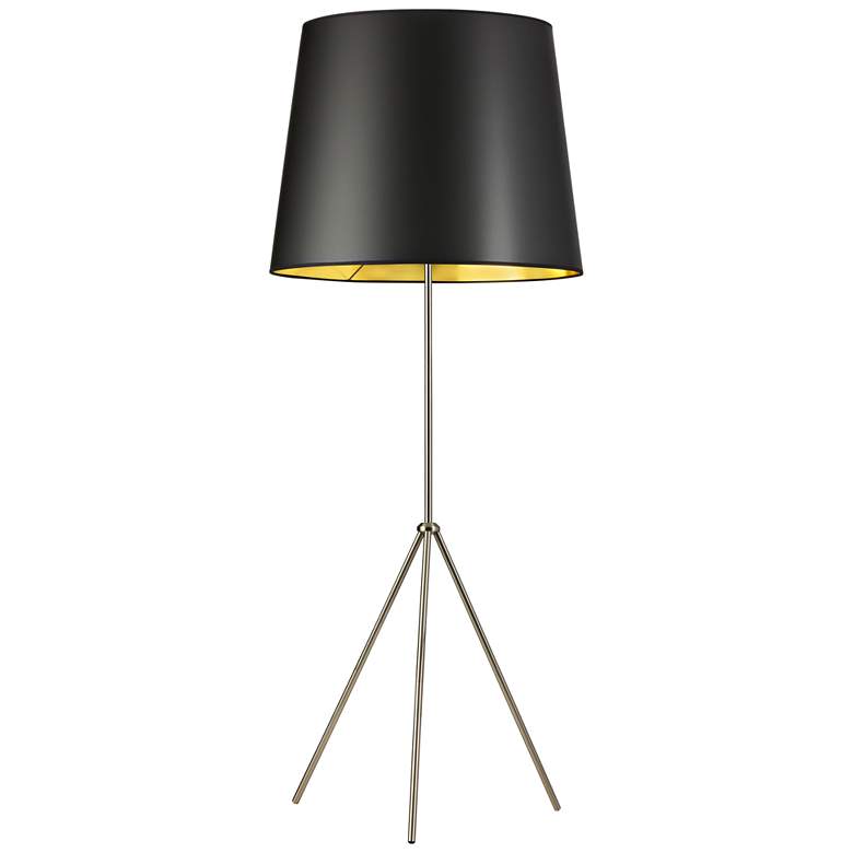 Image 1 Finesse Satin Chrome Floor Lamp with Large Black-Gold Shade