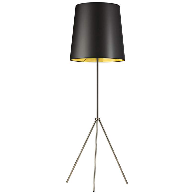 Image 1 Finesse Satin Chrome Floor Lamp with Small Black-Gold Shade