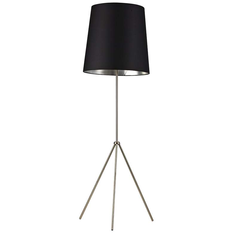 Image 1 Finesse Satin Chrome Floor Lamp with Small Black-Silver Shade