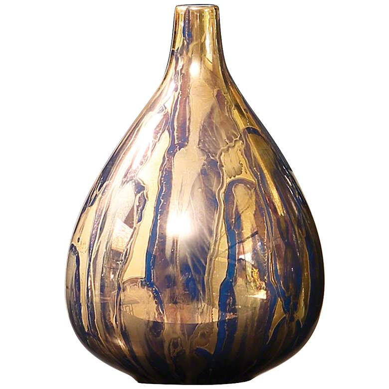 Image 1 Fingerprint Small 9 inchH Golden Blue Ceramic Metallic Vase