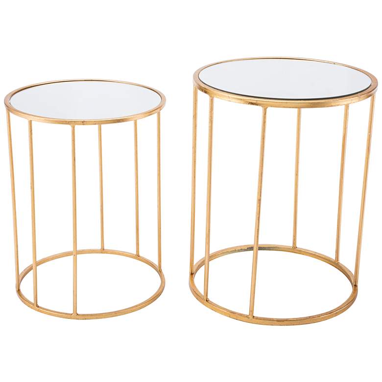 Image 1 Finita Mirrored and Gold Round Nesting Tables 2-Piece Set