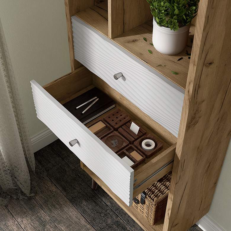 Image 3 Finn 23 1/2" Wide Light Oak Wood 2-Drawer Bookcase more views