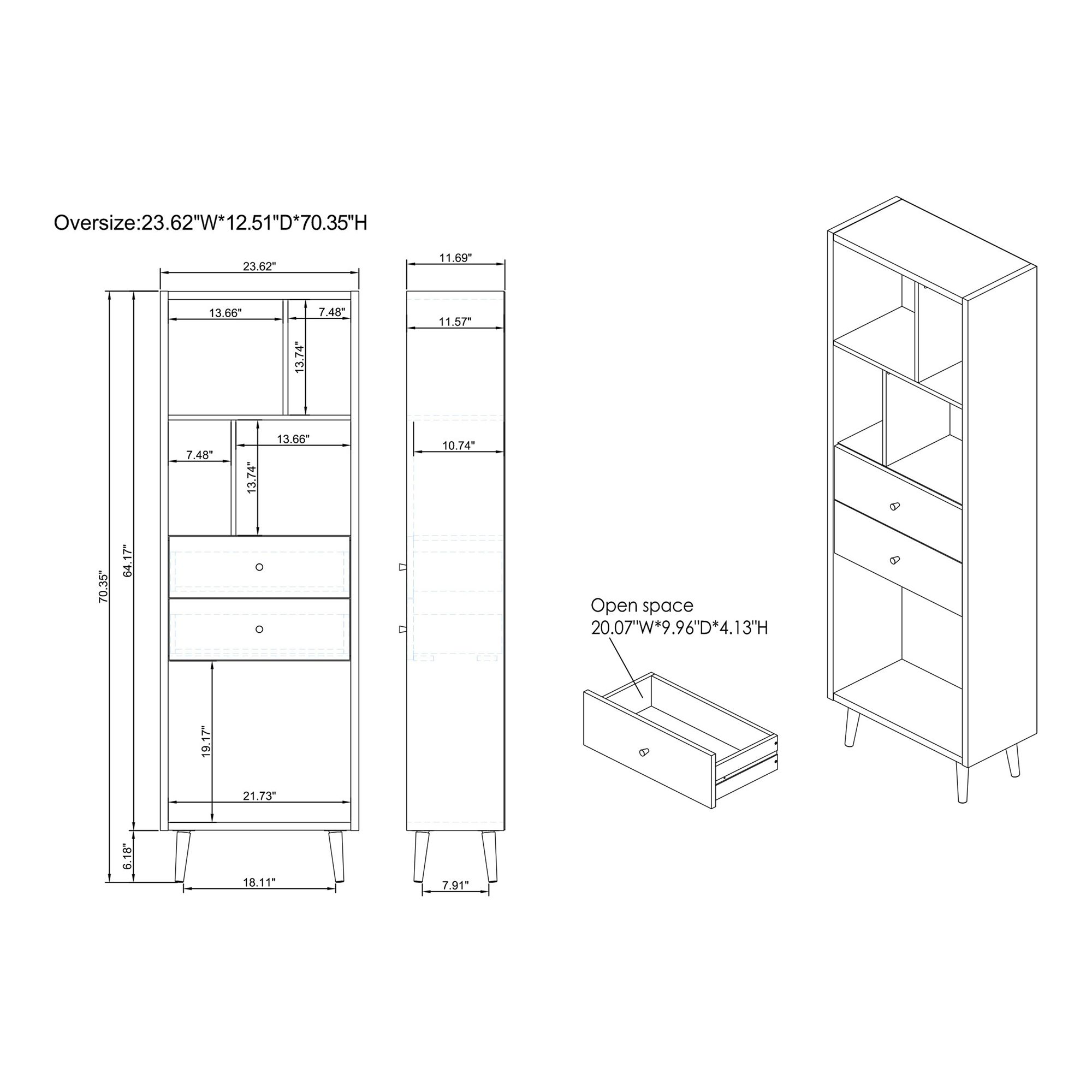 Finn 23 1/2" Wide Light Oak Wood 2-Drawer Bookcase
