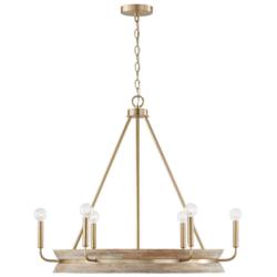 Finn 31" Wide White Wash and Matte Brass 6-Light Chandelier