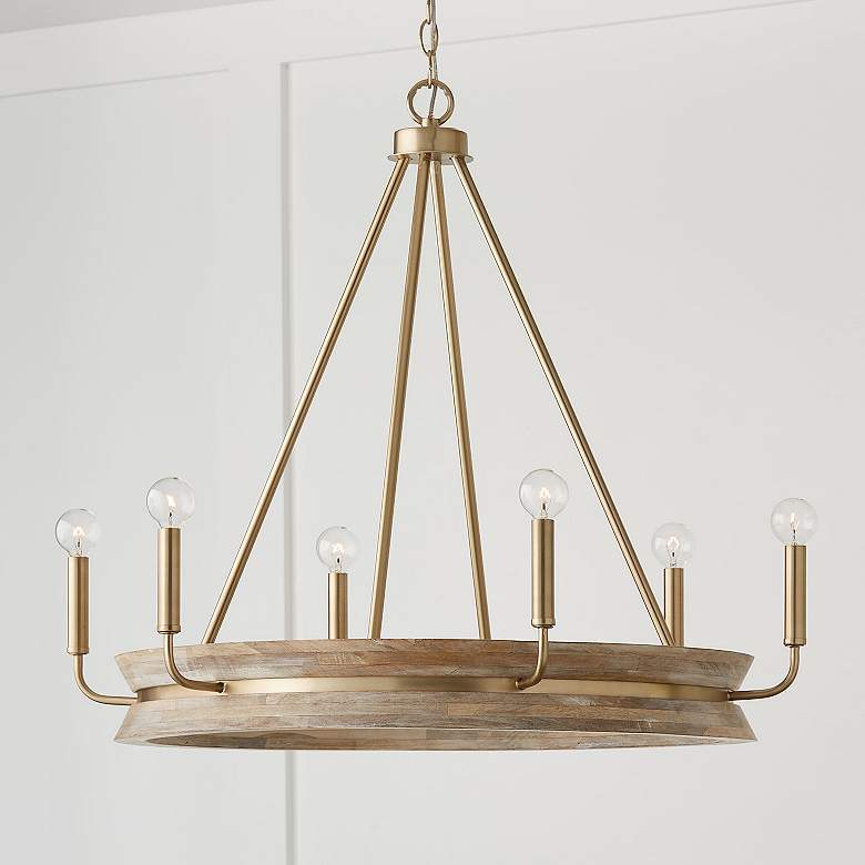 Image 1 Finn 31" Wide White Wash and Matte Brass 6-Light Chandelier