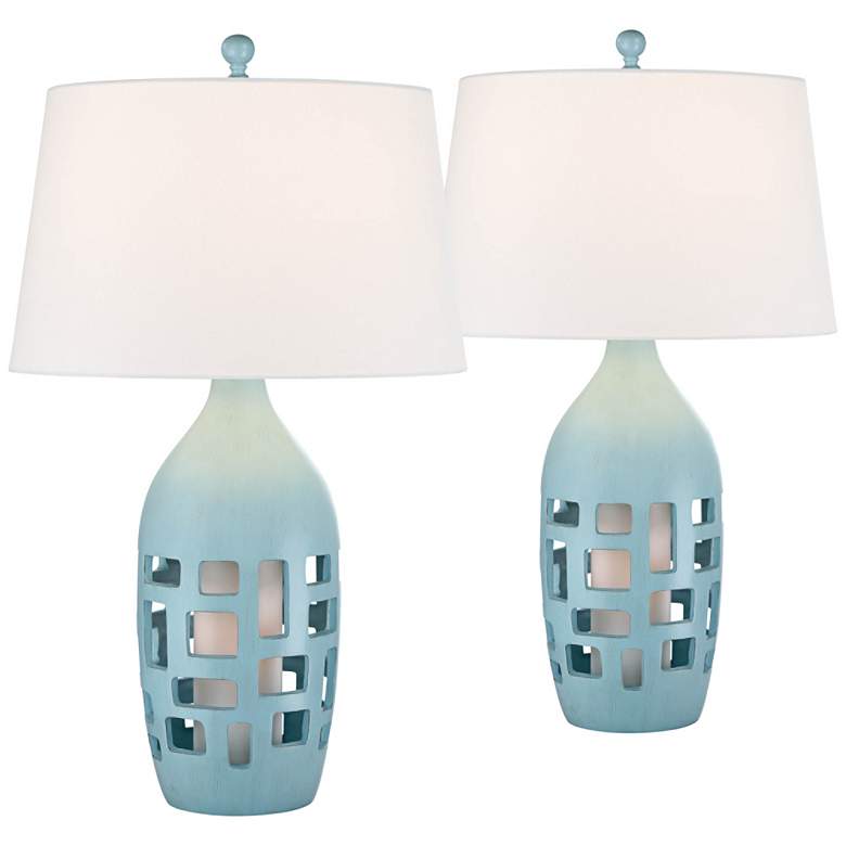 Image 1 Finn Glacier Blue Coastal Night Light Table Lamps Set of 2