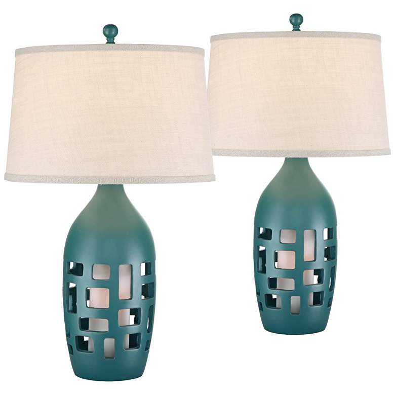 Image 1 Finn Largo Blue Coastal Night Light Table Lamps Set of 2