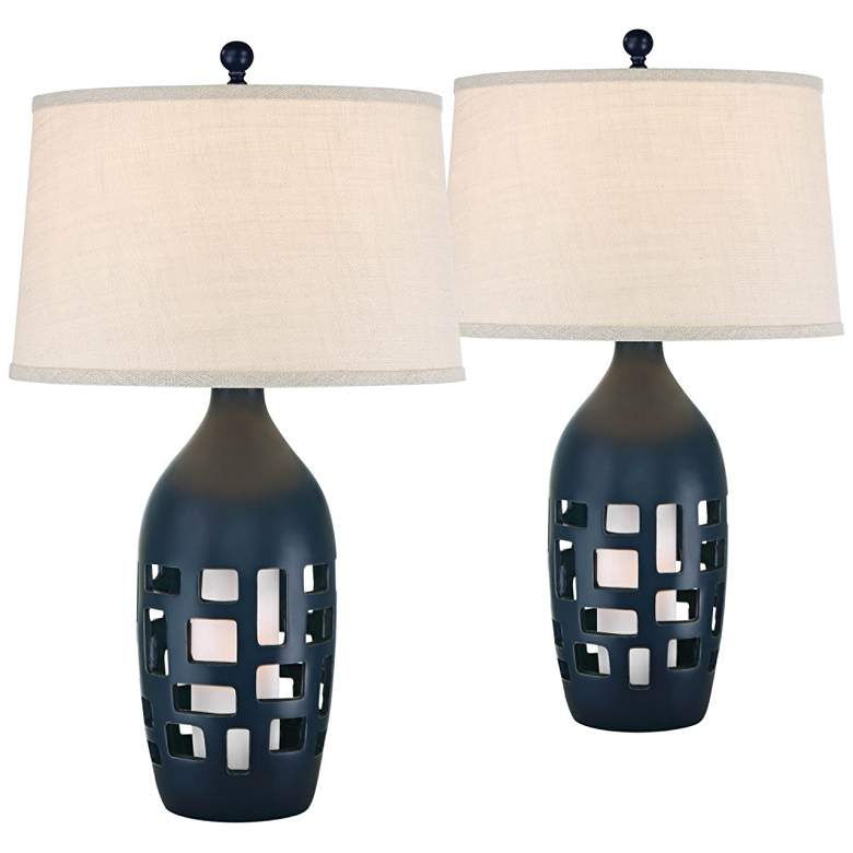 Image 1 Finn Navy Blue Coastal Night Light Table Lamps Set of 2