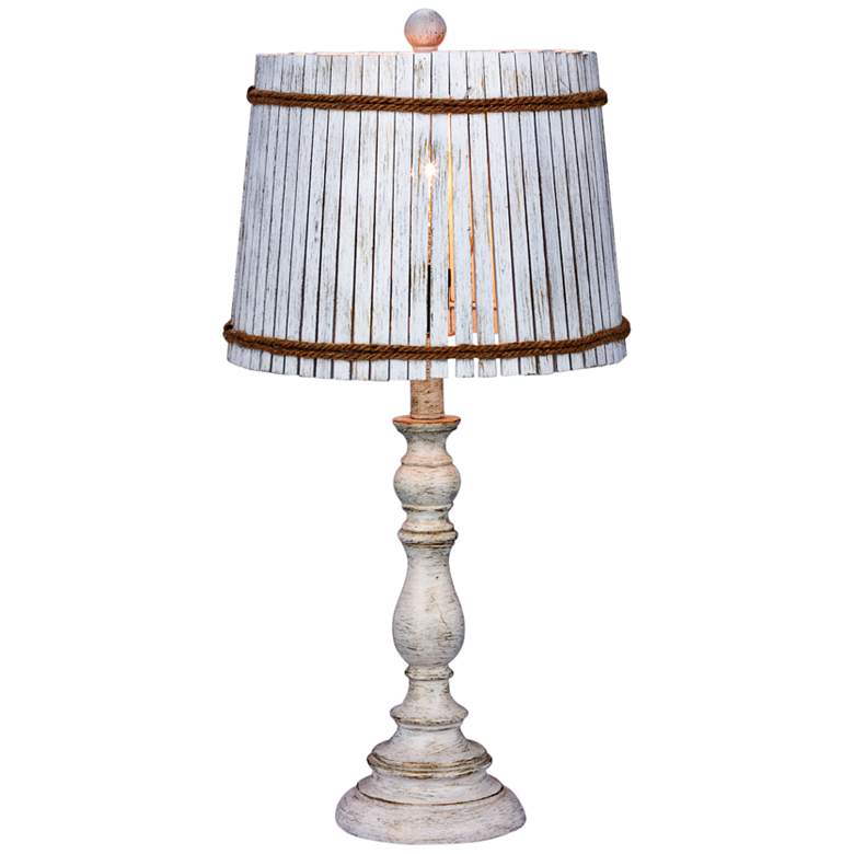 Image 1 Finn White Table Lamp with Drum Bamboo Shade