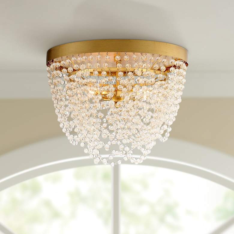 Image 1 Fiona 13 3/4"W Antique Gold and Glass Beads Ceiling Light
