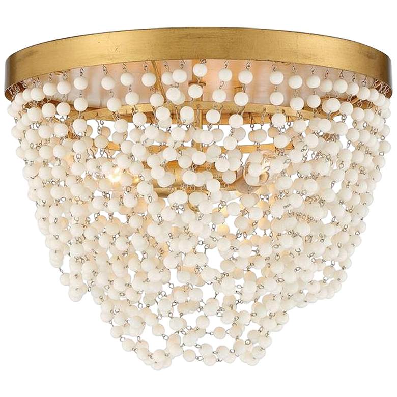 Image 2 Fiona 13 3/4"W Antique Gold and White Beads Ceiling Light