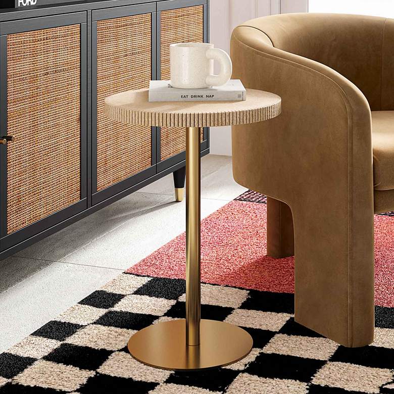 Image 2 Fiona 16 inch Wide Natural Marble Gold Iron Round Side Table