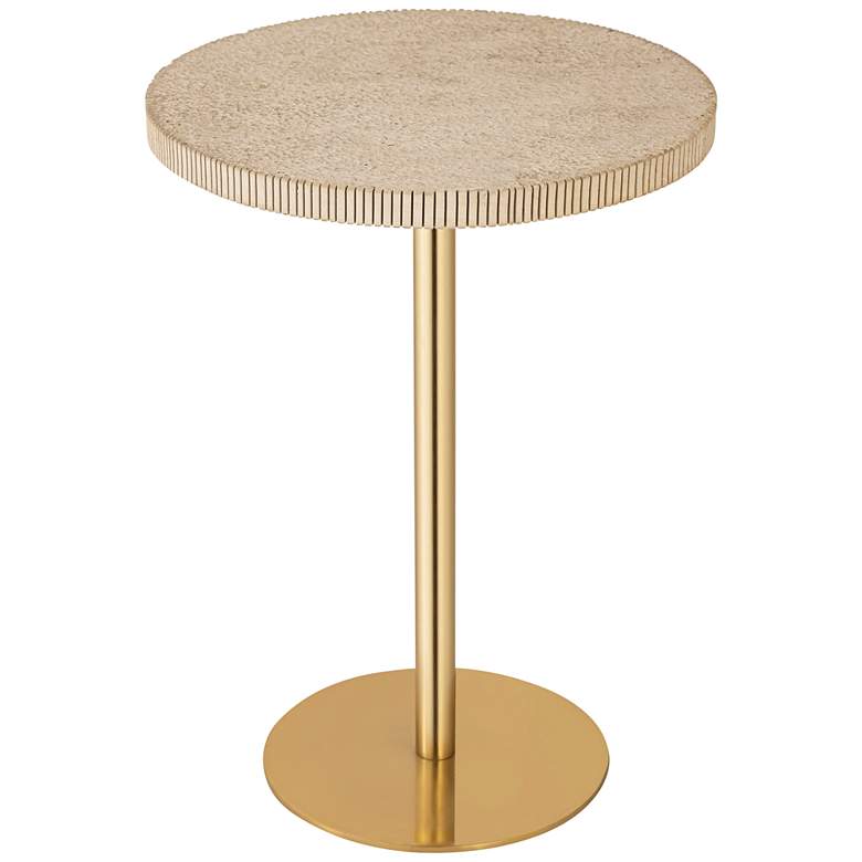 Image 6 Fiona 16" Wide Natural Marble Gold Iron Round Side Table more views