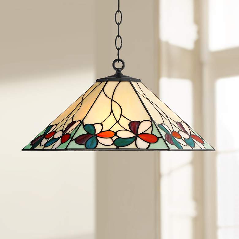 Image 1 Fiona 20" Wide Floral Art Glass 3-Light Pendant Light