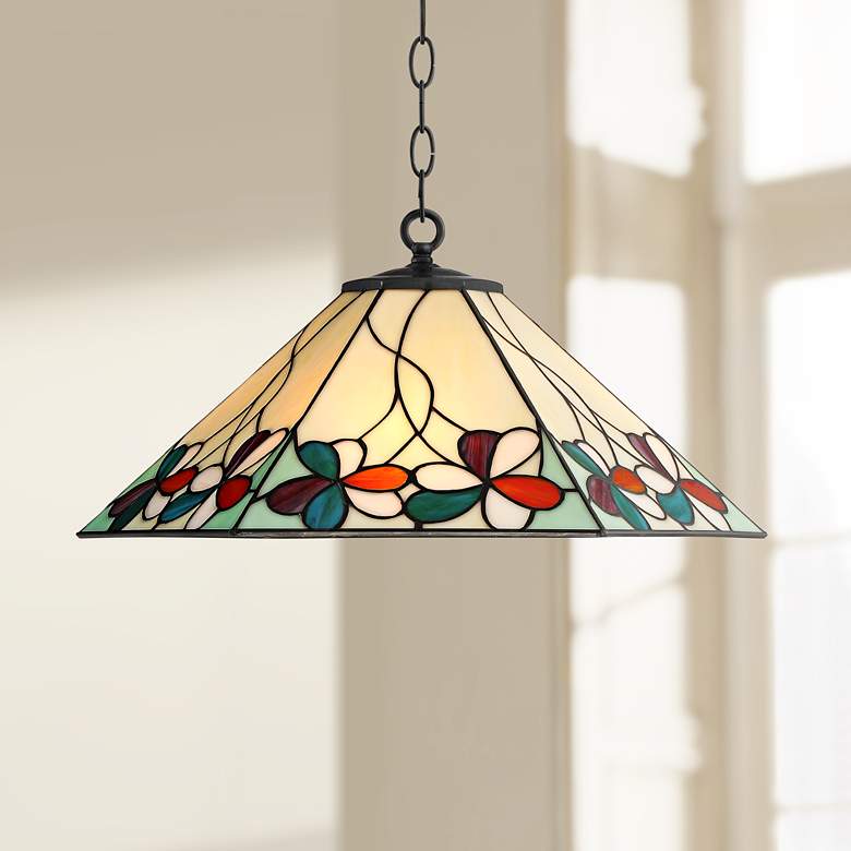 Image 1 Fiona 20 inch Wide Floral Art Glass 3-Light Pendant Light