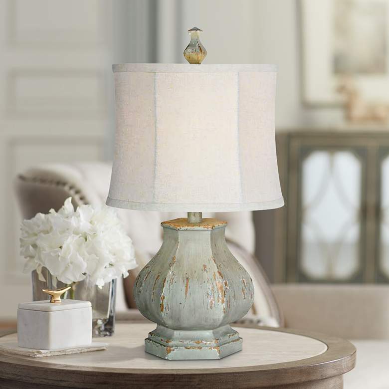 Image 1 Fiona 22" High Traditional Distressed Seafoam Blue Gourd Table Lamp