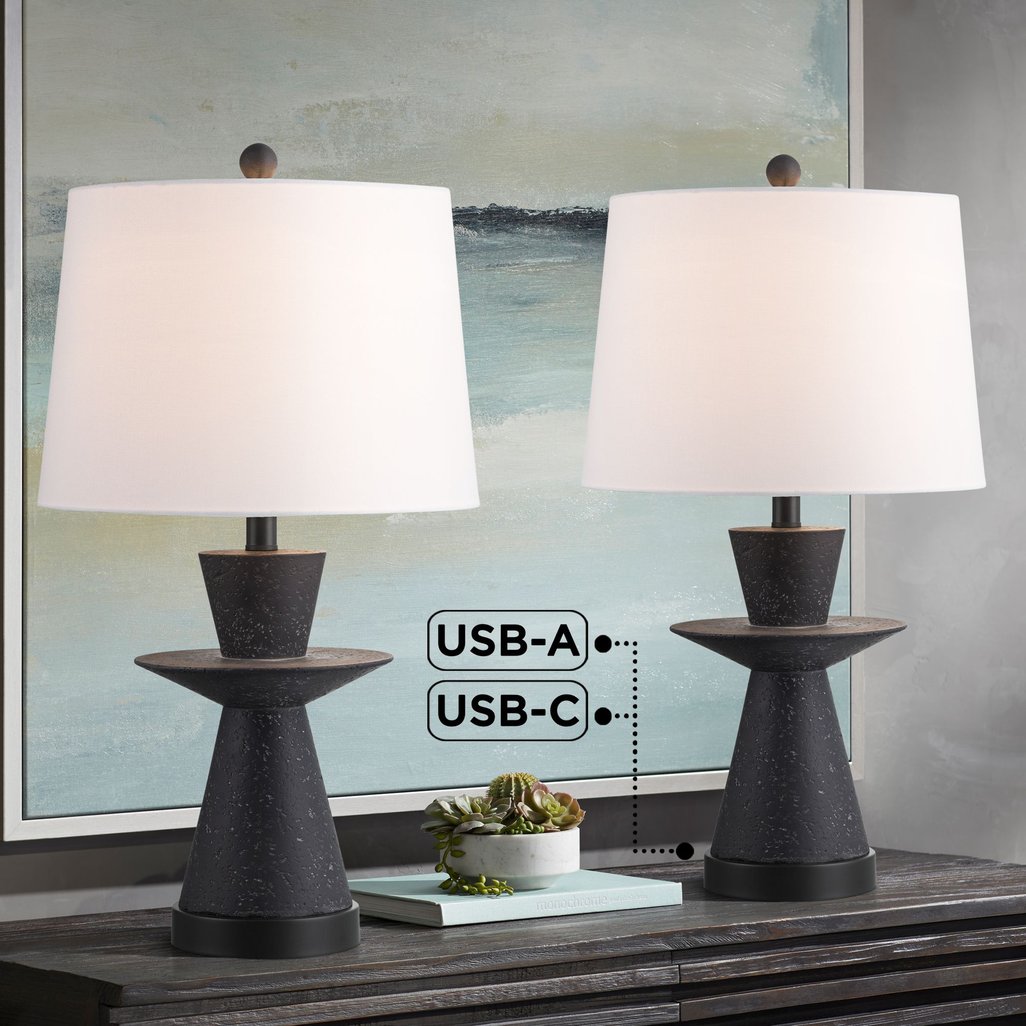 Fiona 24 1/2" High Modern USB Table Lamps Set of 2 in scene