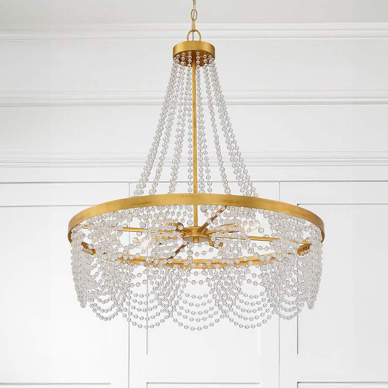 Image 1 Fiona 4 Light Antique Gold Chandelier with Clear Beads