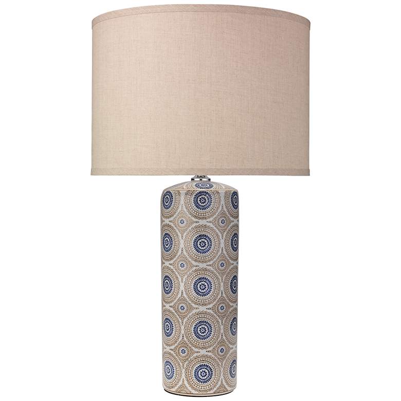 Image 1 Fiona Blue and Natural Patterned Ceramic Column Table Lamp