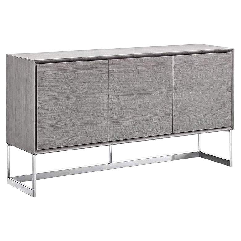 Image 1 Fiona Gray and Polished Stainless Steel 3-Door Buffet