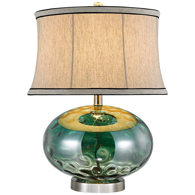 Image 1 Fiona Stone Pattern Green Glass Table Lamp