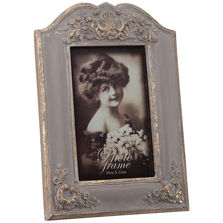 Image 1 Fiona Vintage Blue Gray and Gold Arched 4x6 Photo Frame