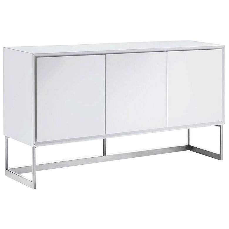 Image 1 Fiona White and Polished Stainless Steel 3-Door Buffet