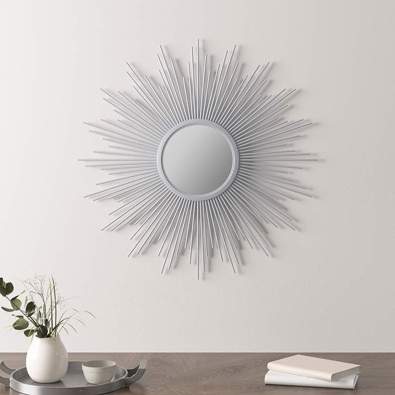 Image 3 Fiore Painted Silver Iron 29 1/2" Round Wall Mirror more views