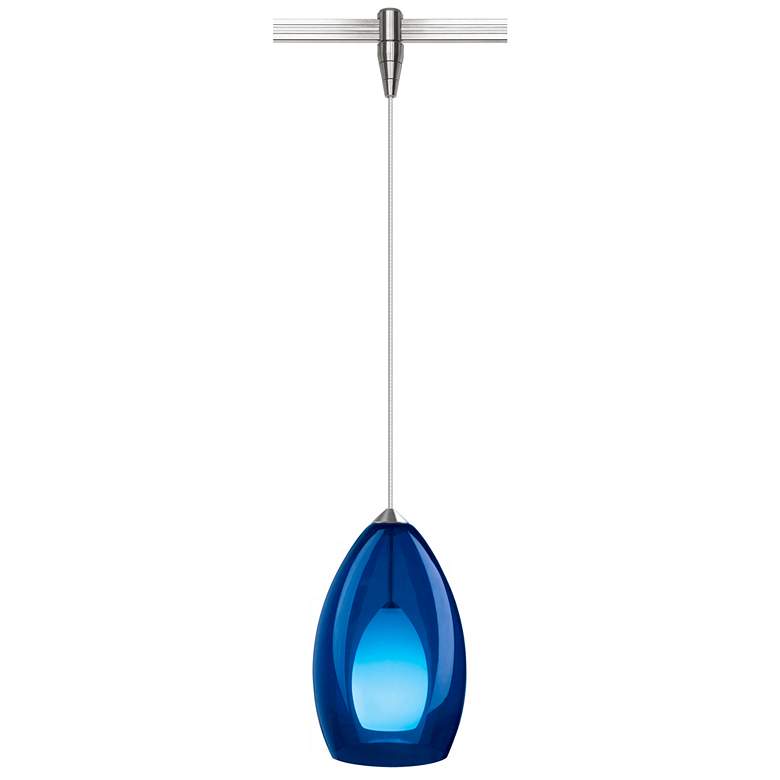 Image 1 Fire 4 1/2"W Blue Glass Nickel Monorail Mini Pendant Light