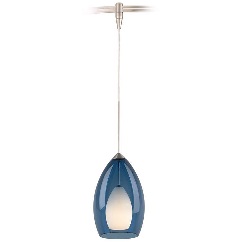 Image 1 Fire Satin Nickel Steel Blue Glass MonoRail Pendant