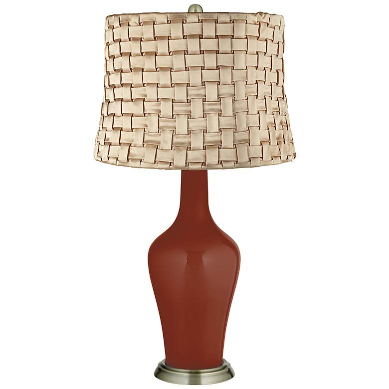 Image 1 Fired Brick Basketweave Gold Shade Anya Table Lamp