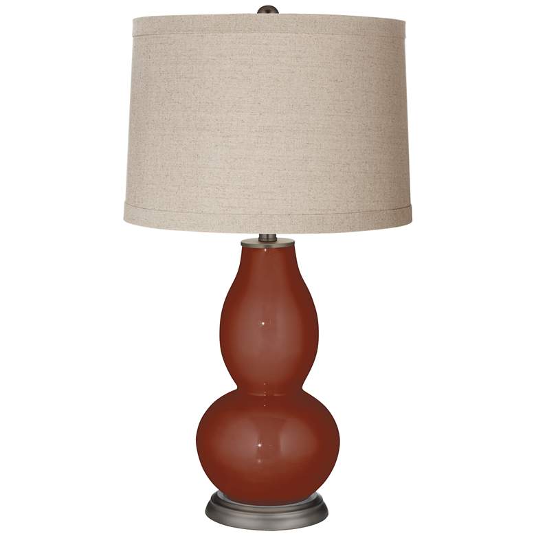 Image 1 Fired Brick Linen Drum Shade Double Gourd Table Lamp