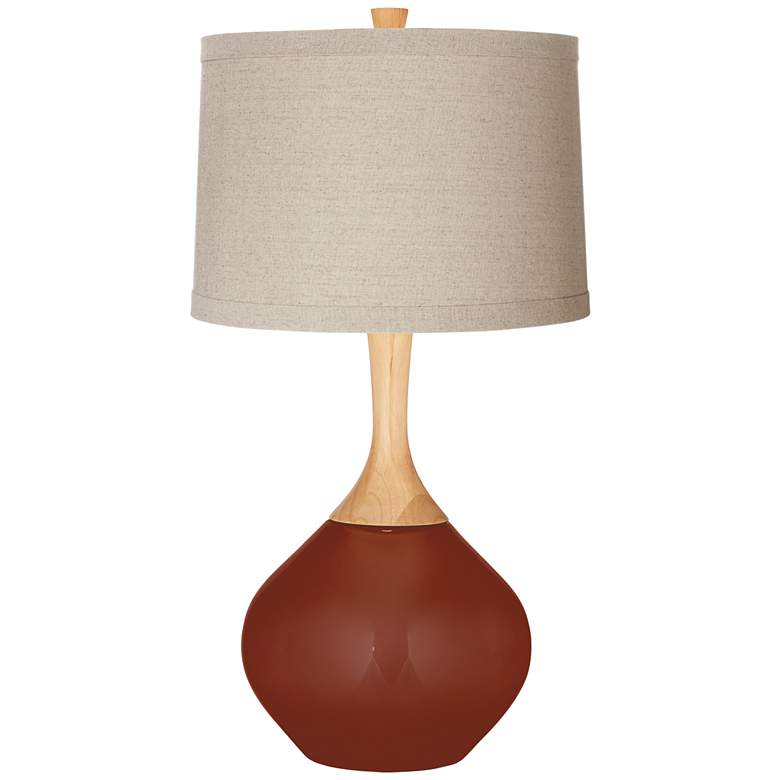Image 1 Fired Brick Natural Linen Drum Shade Wexler Table Lamp