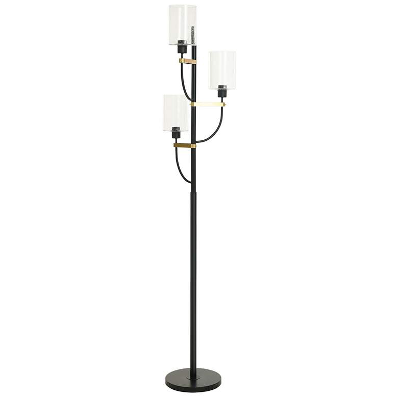 Image 1 Firelite 70"H Black And Gold Steel Floor Lamp With Clear Glass Shade